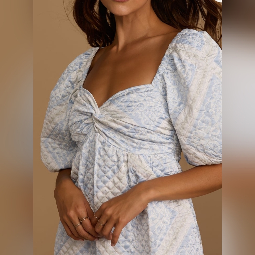 En Saison Elegant Blue Puff Sleeve Dress - Picture 3 of 8